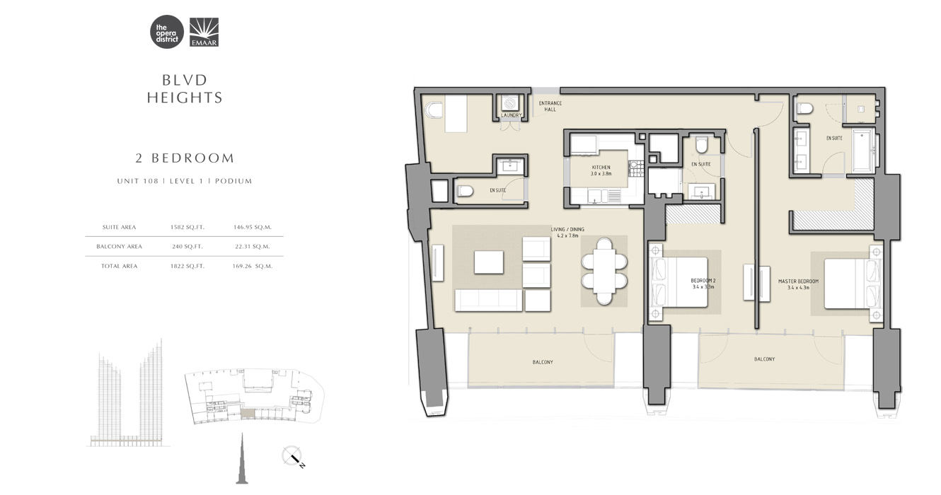 2 Bedroom Unit 108, Size 1822 sq ft