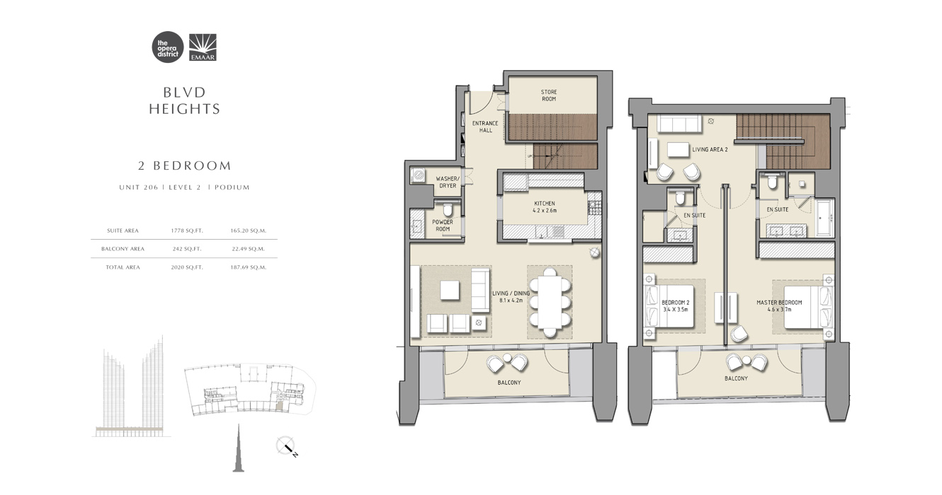 2 Bedroom Unit 206, Size 2020 sq ft