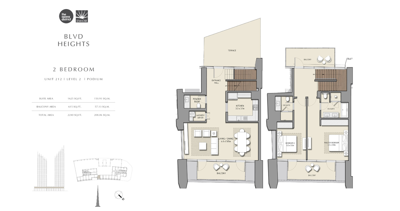 2 Bedroom Unit 212, Size 2240 sq ft