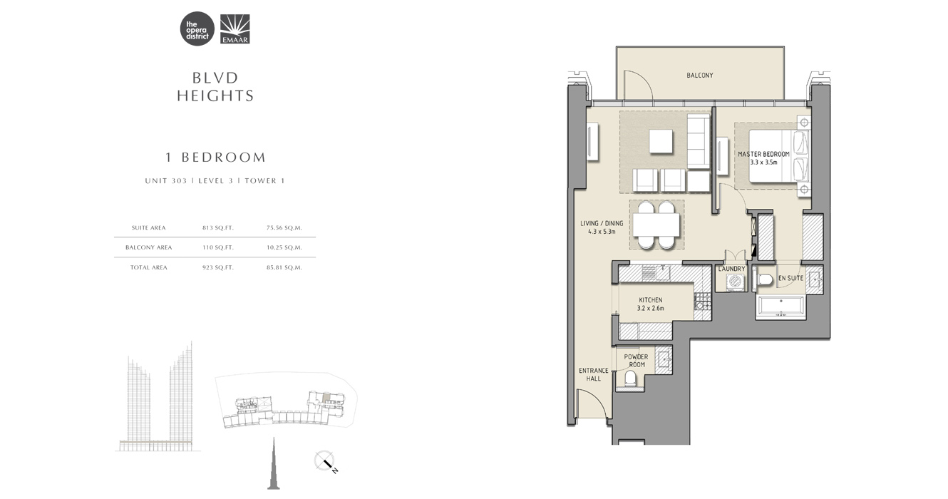 1 Bedroom Unit 303, Size 923 sq ft