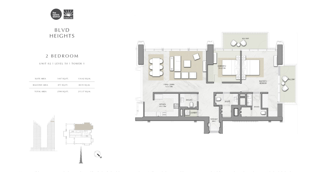 2 Bedroom Unit 02, Tower 1, Size 2318 sq ft