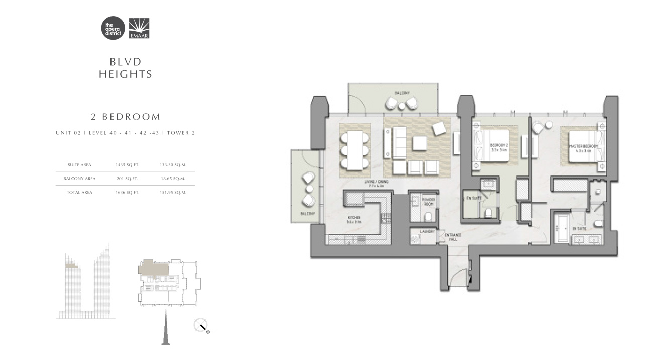 2 Bedroom Unit 02, Tower 2, Size 1636 sq ft