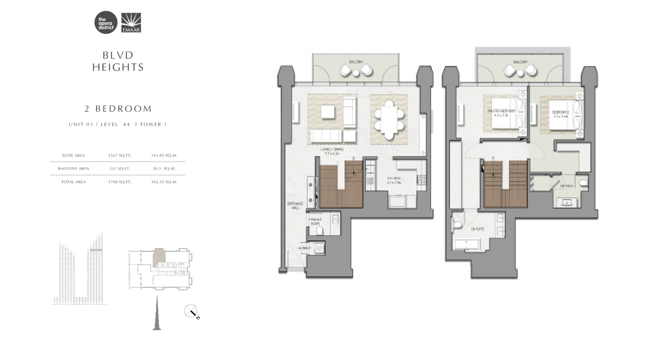 2 Bedroom Unit 03, Tower 1, Size 1748 sq ft