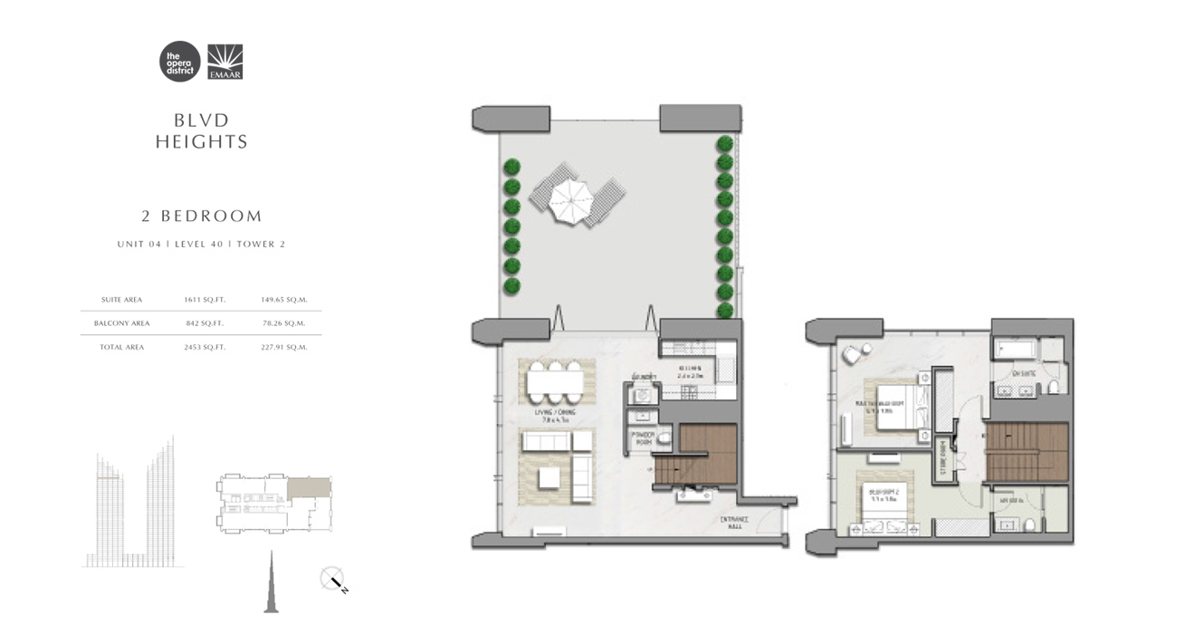 2 Bedroom Unit 04, Tower 2, size 2453 sq ft