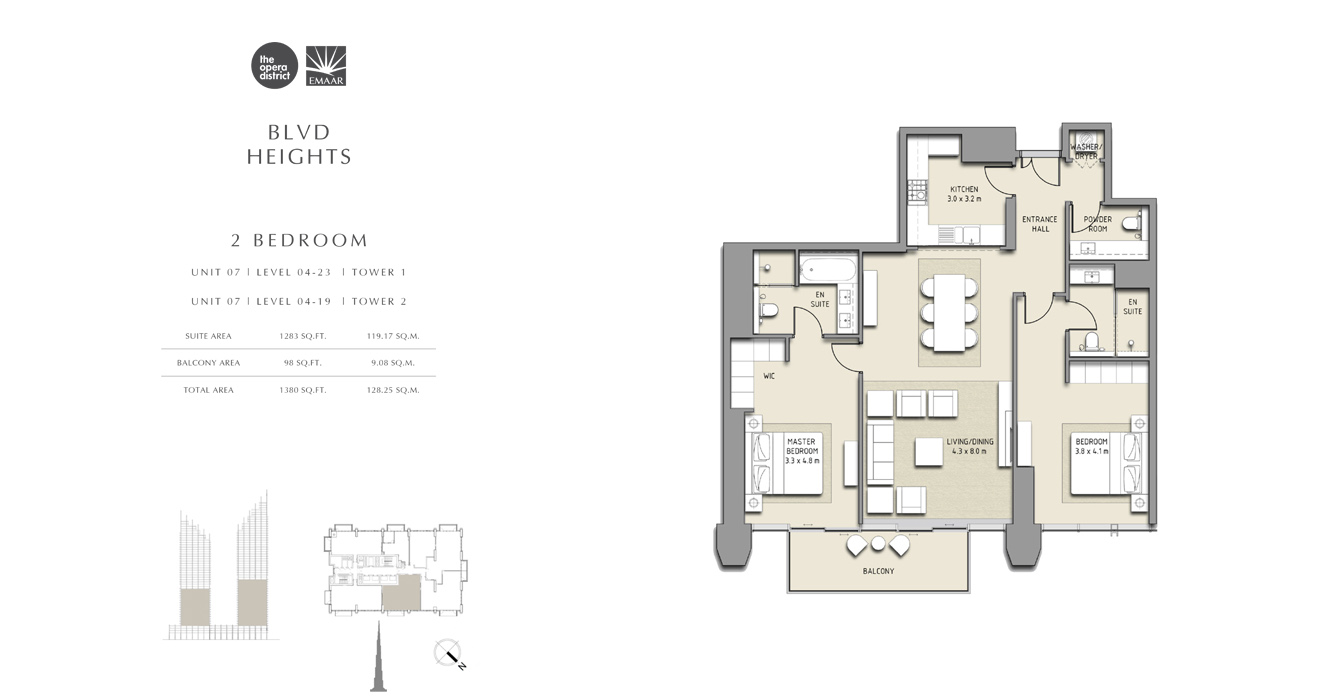 2 Bedroom Unit 07, Tower 1, Tower 2, Size 1380 sq ft