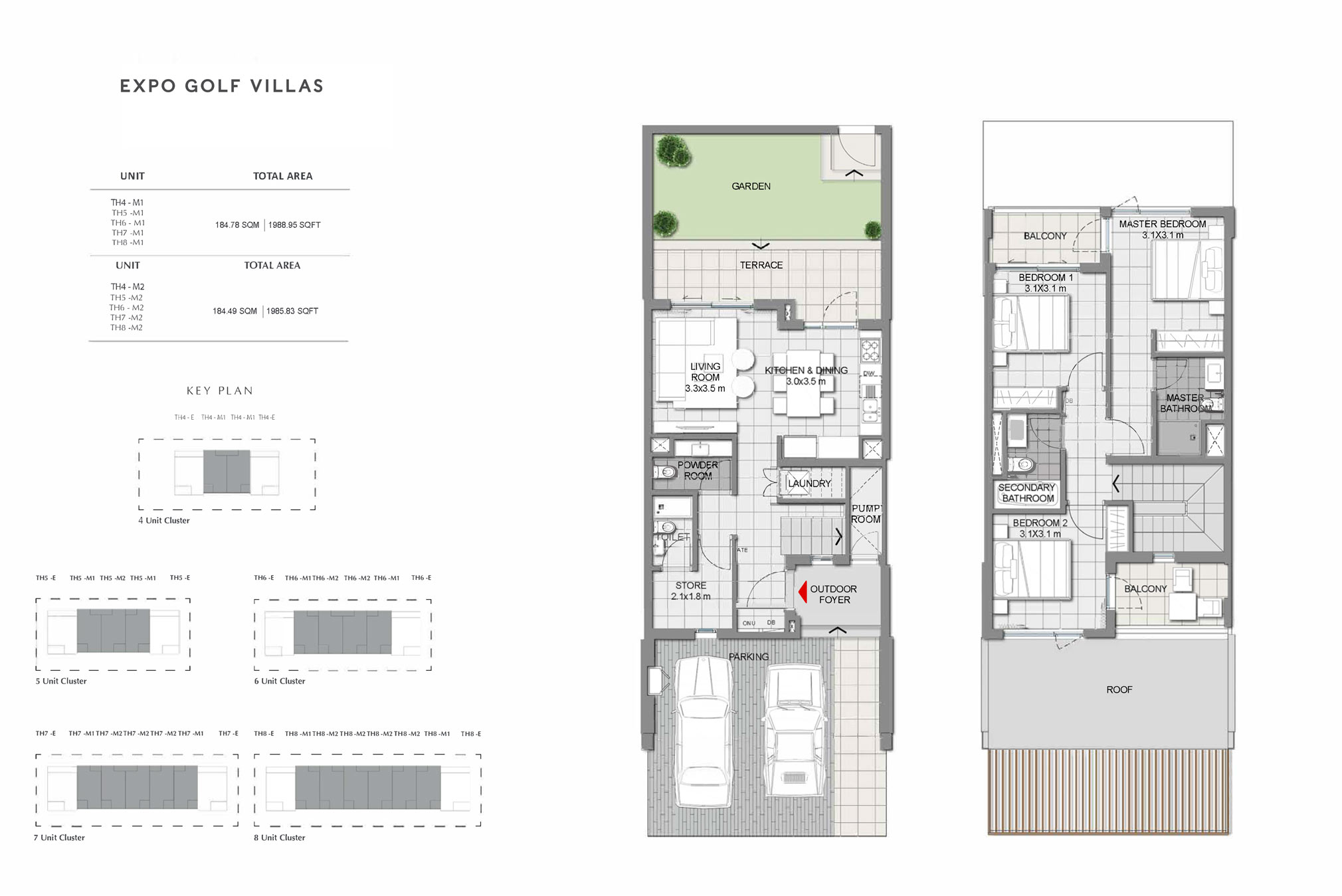 Emaar Parkside Villas Floor Plans and Sizes 3 & 4