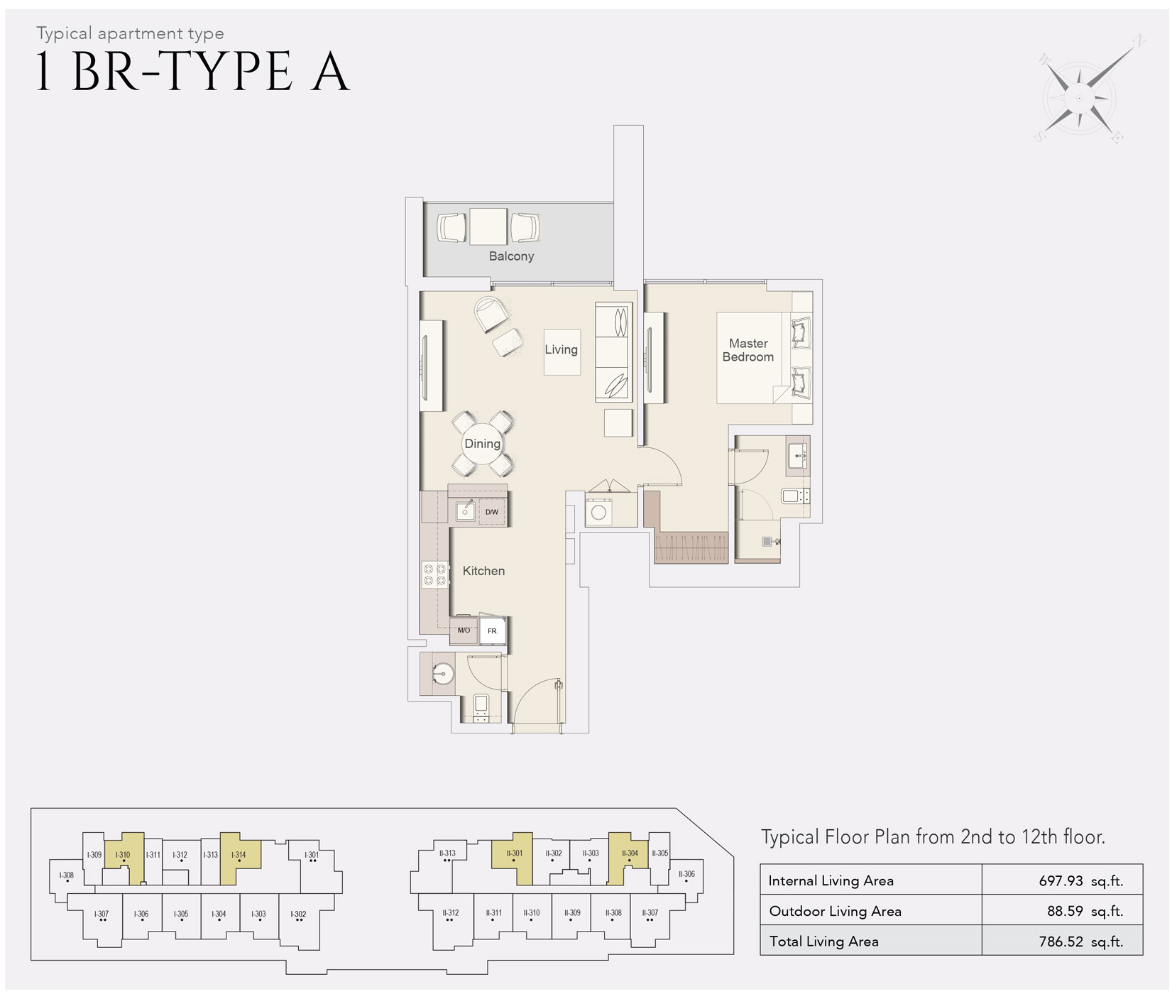 1 Bedroom Type A, Size 786 Sq Ft