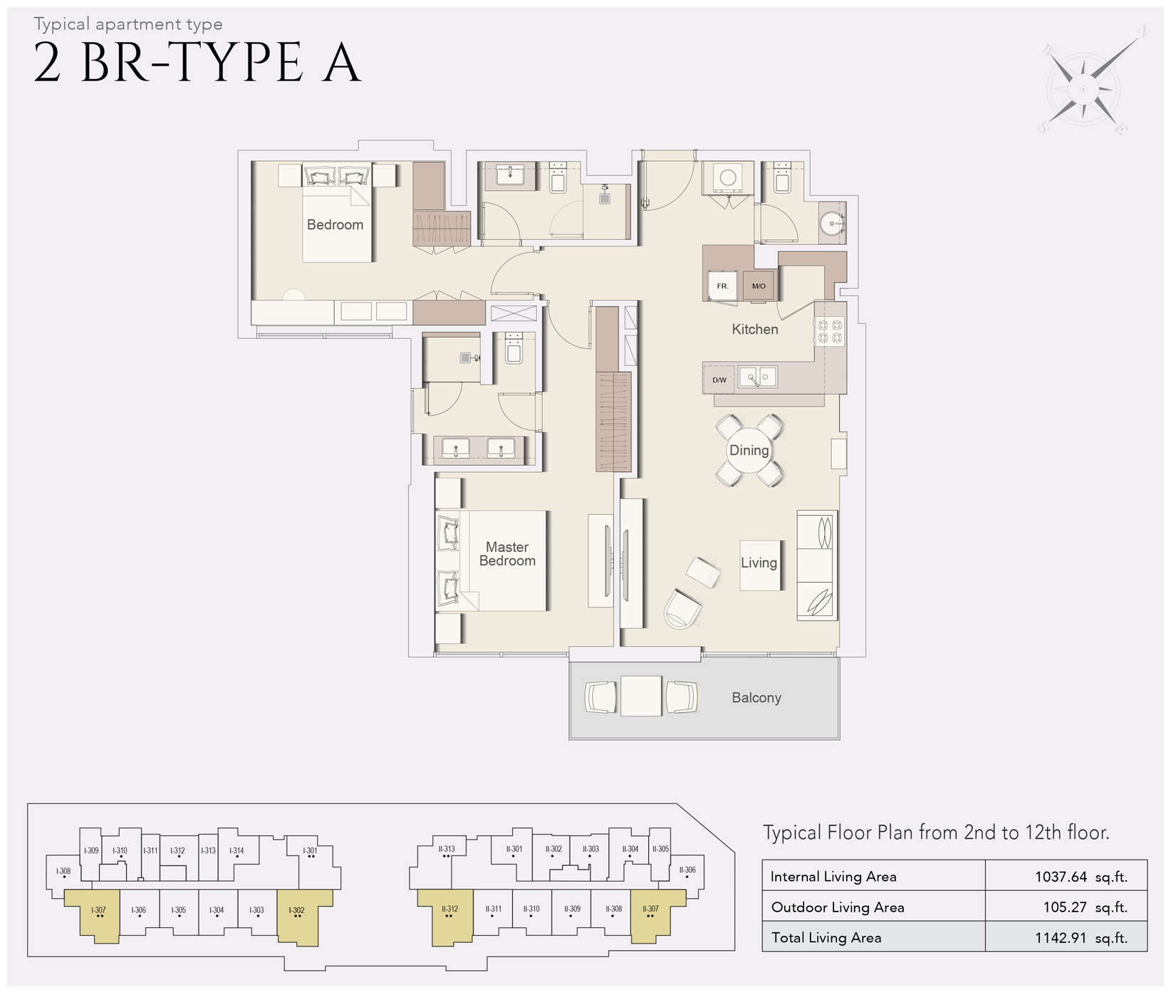 2 Bedroom Type A, Size 1142 Sq Ft