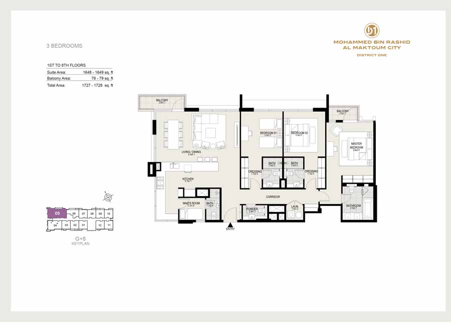 District One Residences 15 at MBR City Floor Plan & Sizes