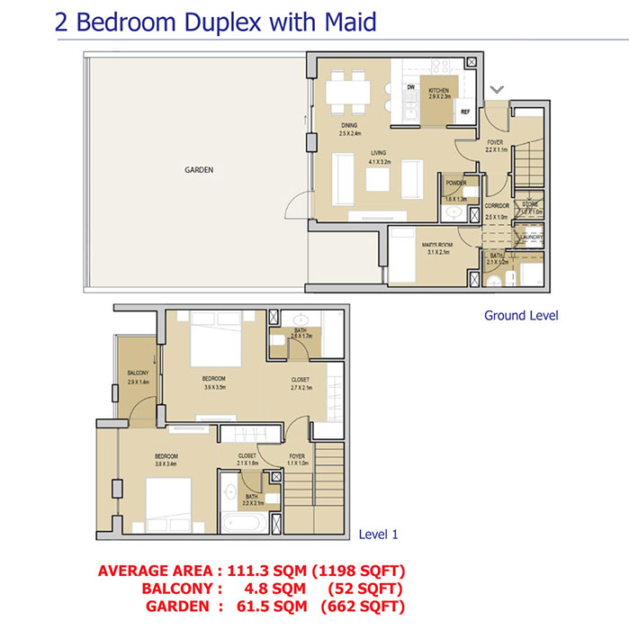 2 Bedroom Duplex With Maid