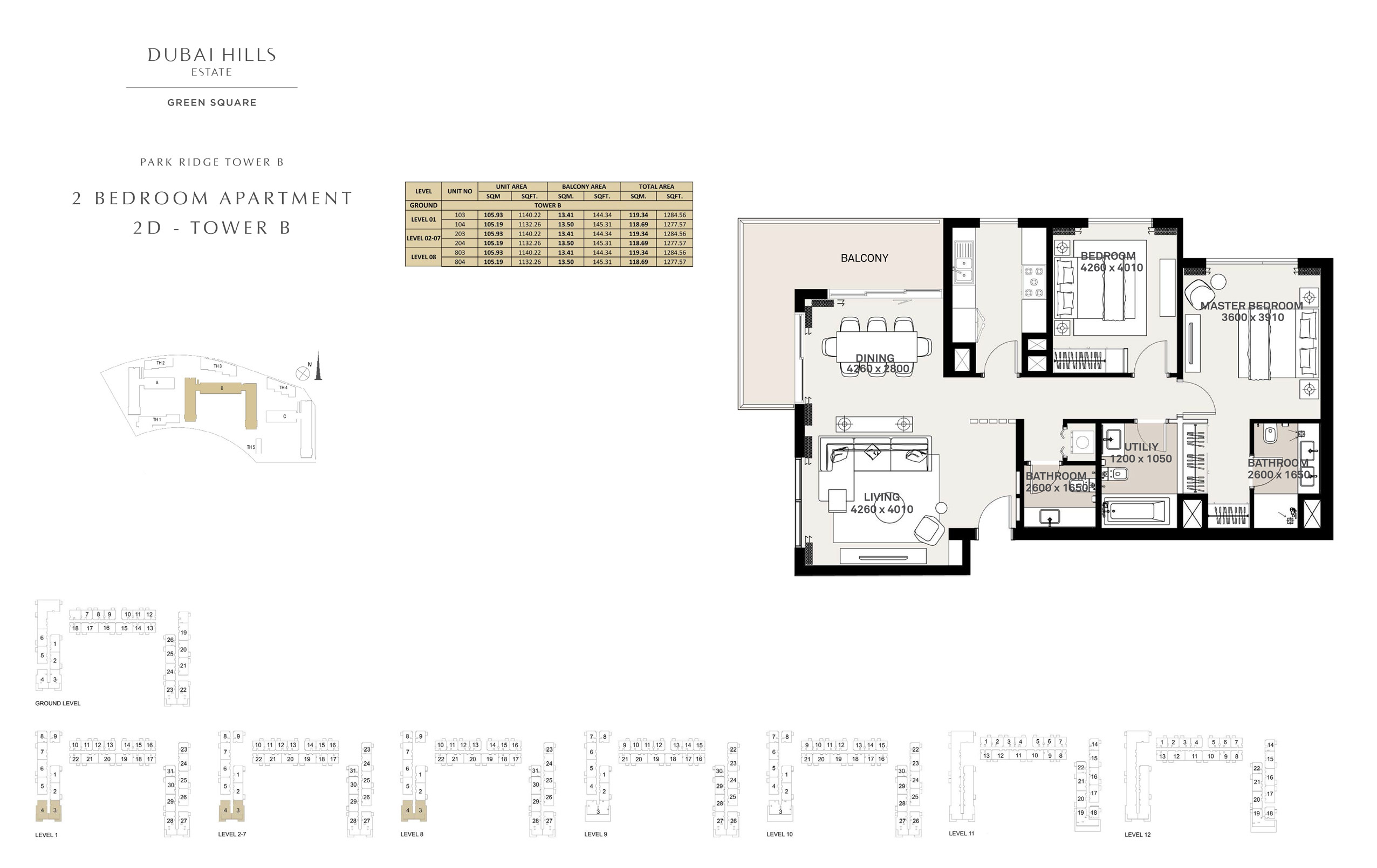 2 Bedroom Apartment 2 D - Tower B, Size 1277 sq ft