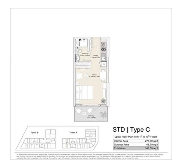 Std, Type C, Typical Floor Plan from 1st to 13th Floors