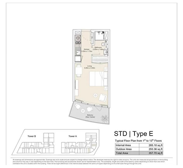 Std, Type E, Typical Floor Plan from 1st to 13th Floors